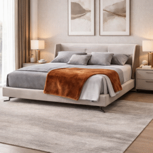 Lit moderne au design raffiné avec tête de lit inclinée.